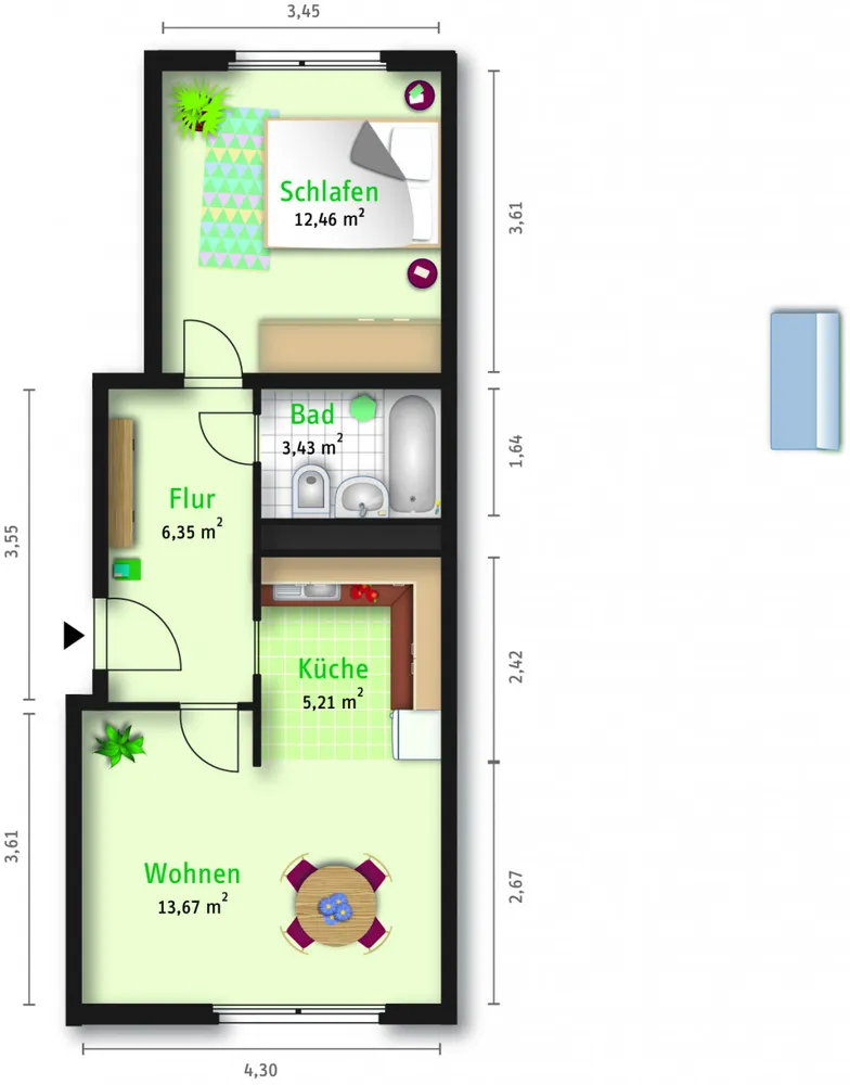2 Zimmer Wohnung mit 42 m² in Halle (Saale) – Bild 2