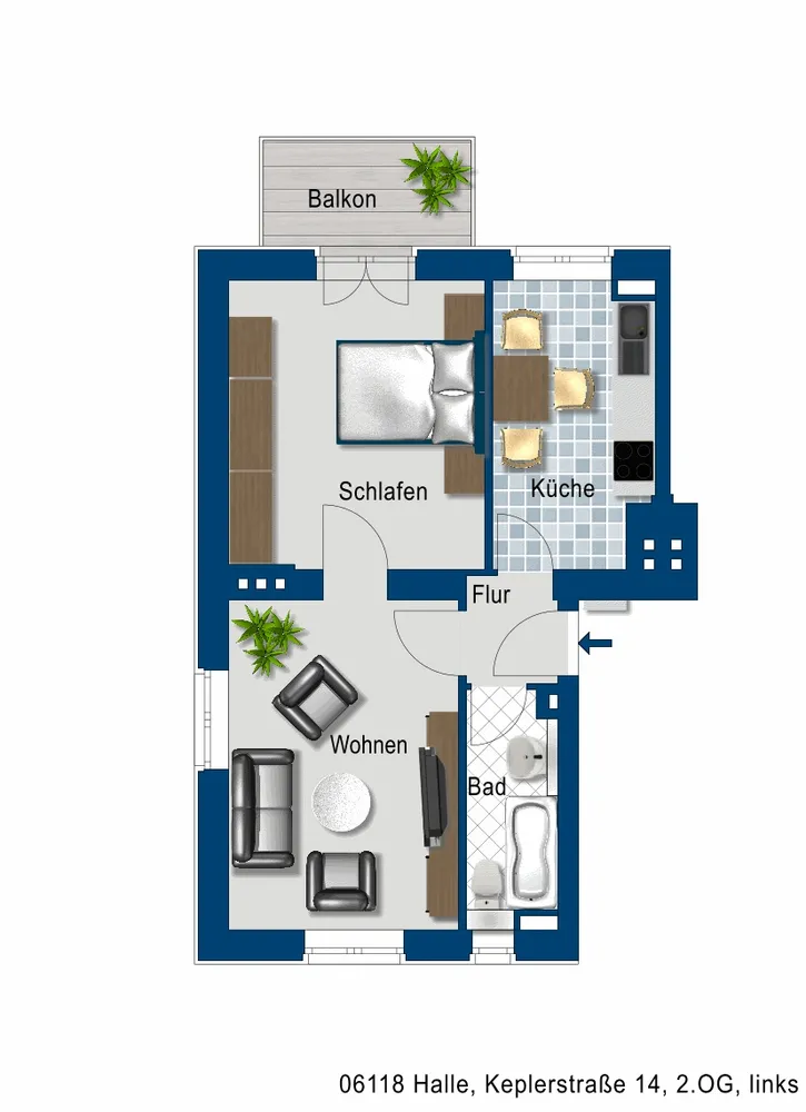 2 Zimmer Wohnung mit 46 m² in Halle (Saale) – Bild 1