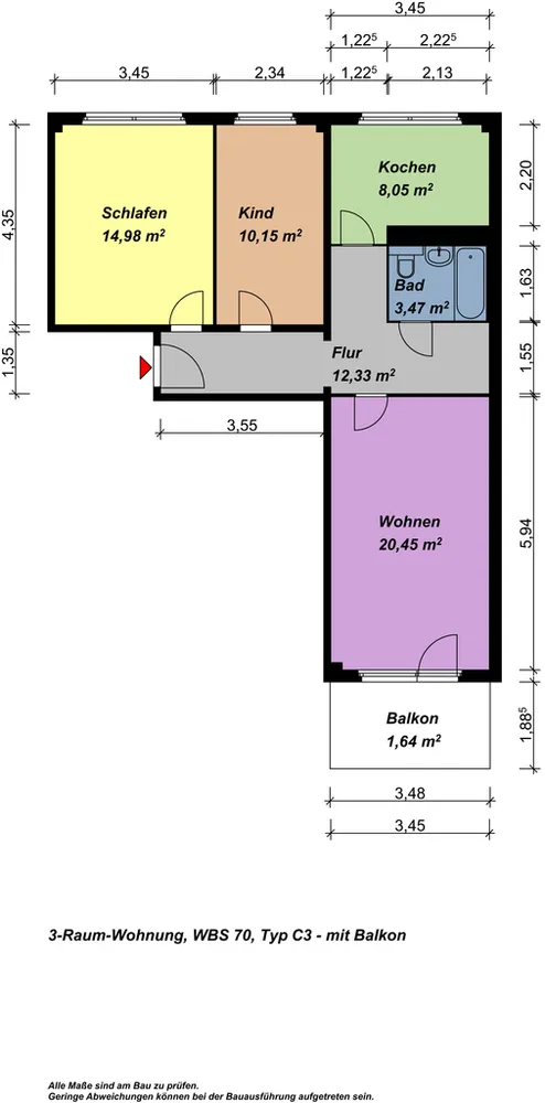 3 Zimmer Wohnung mit 71 m² in Neubrandenburg – Bild 1