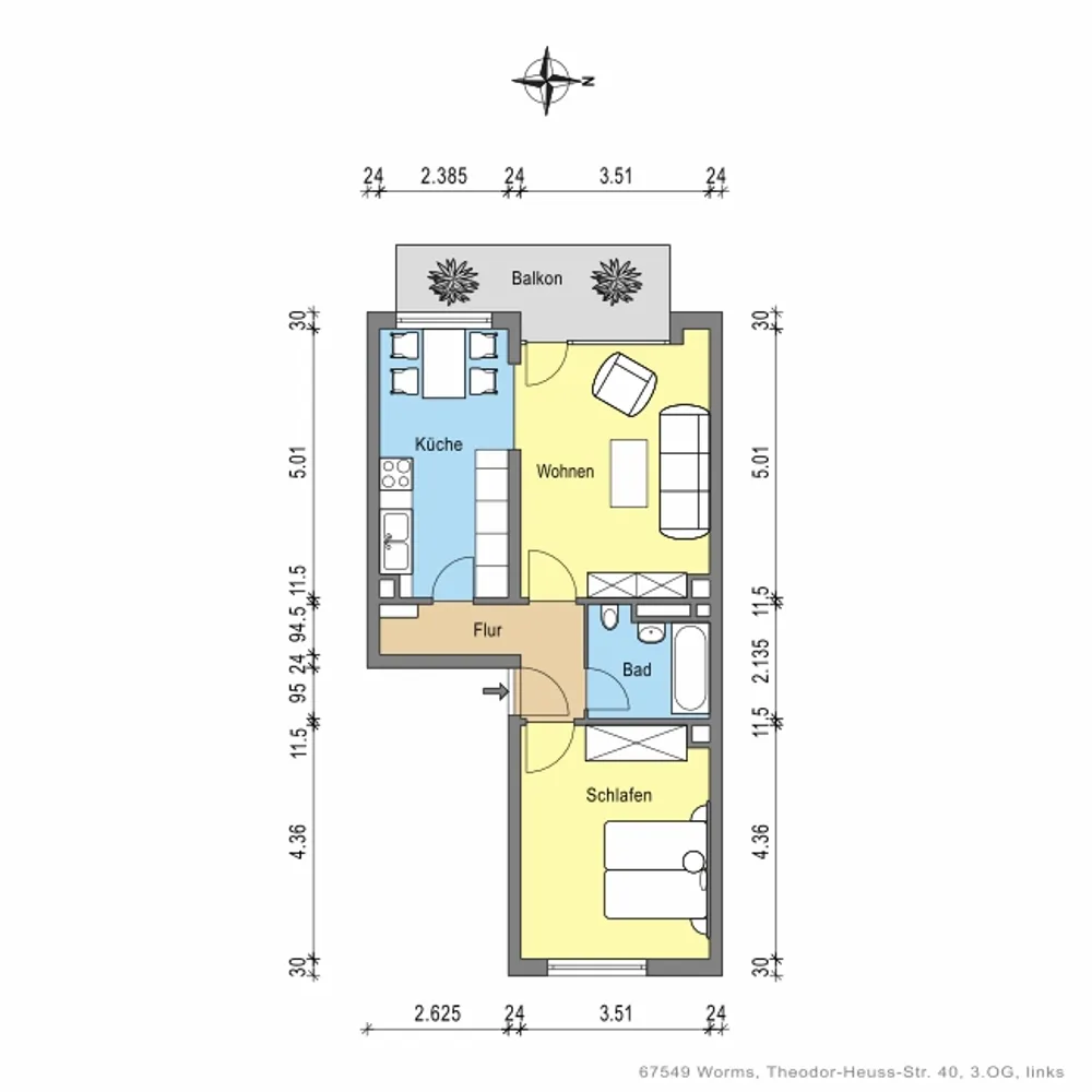 2 Zimmer Wohnung mit 55 m² in Worms – Bild 1