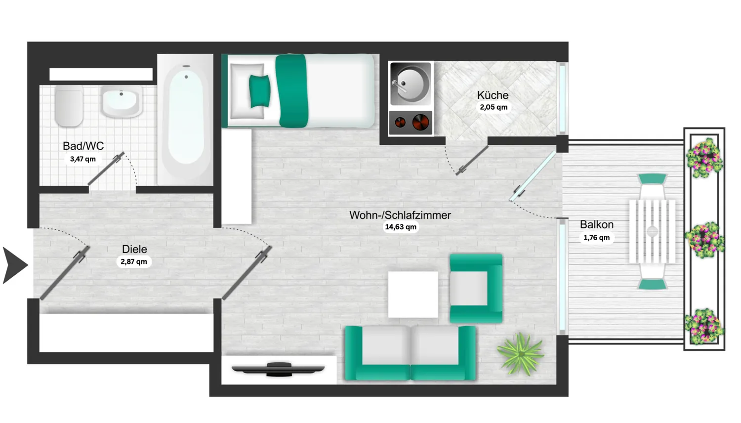 1 Zimmer Wohnung mit 25 m² in München – Bild 9