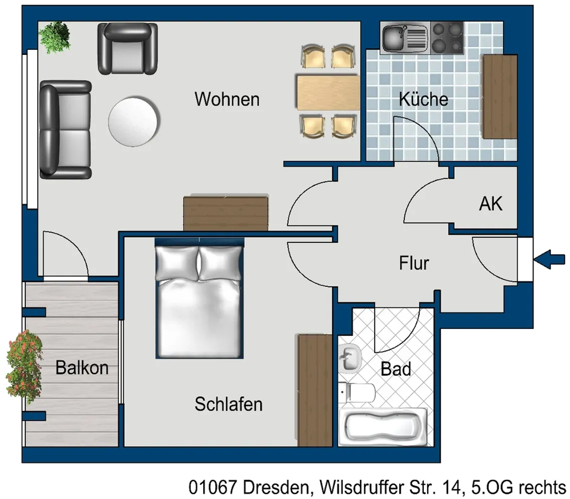 2 Zimmer Wohnung mit 56 m² in Dresden – Bild 1