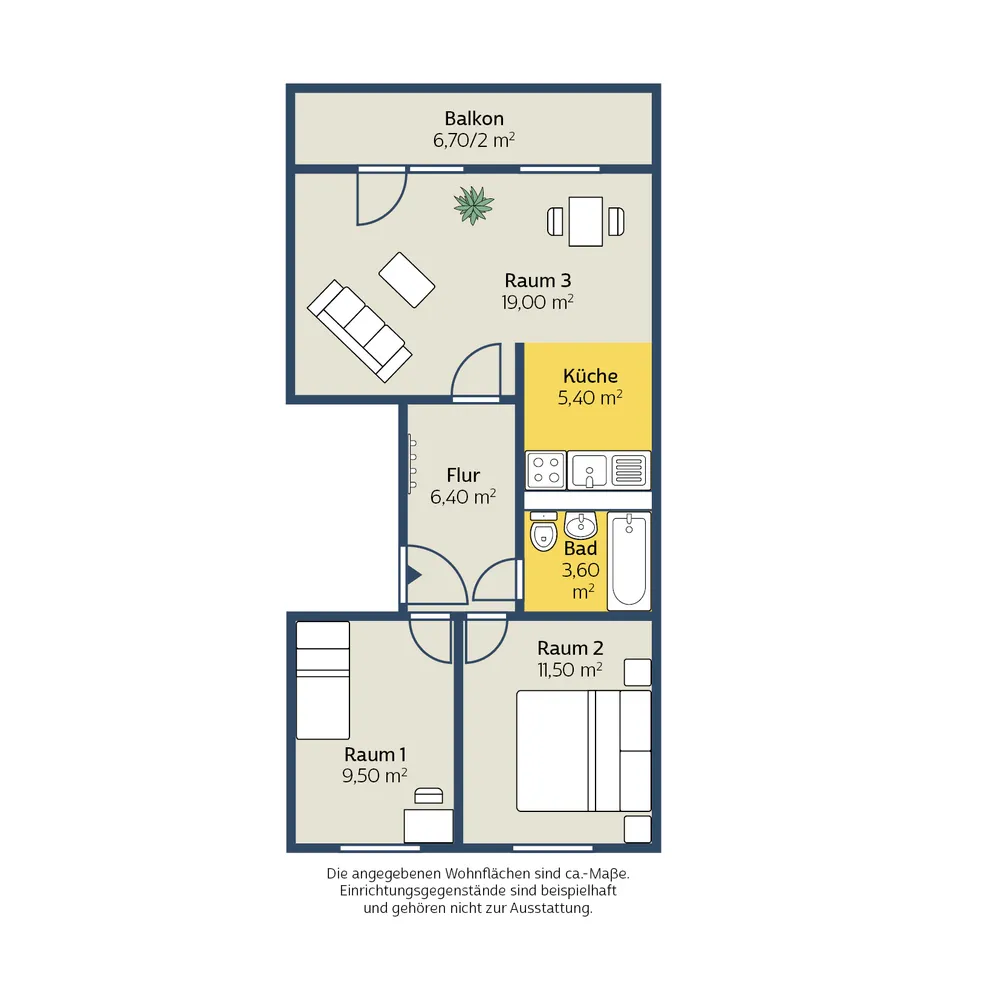 3 Zimmer Wohnung mit 58 m² in Leipzig – Bild 1