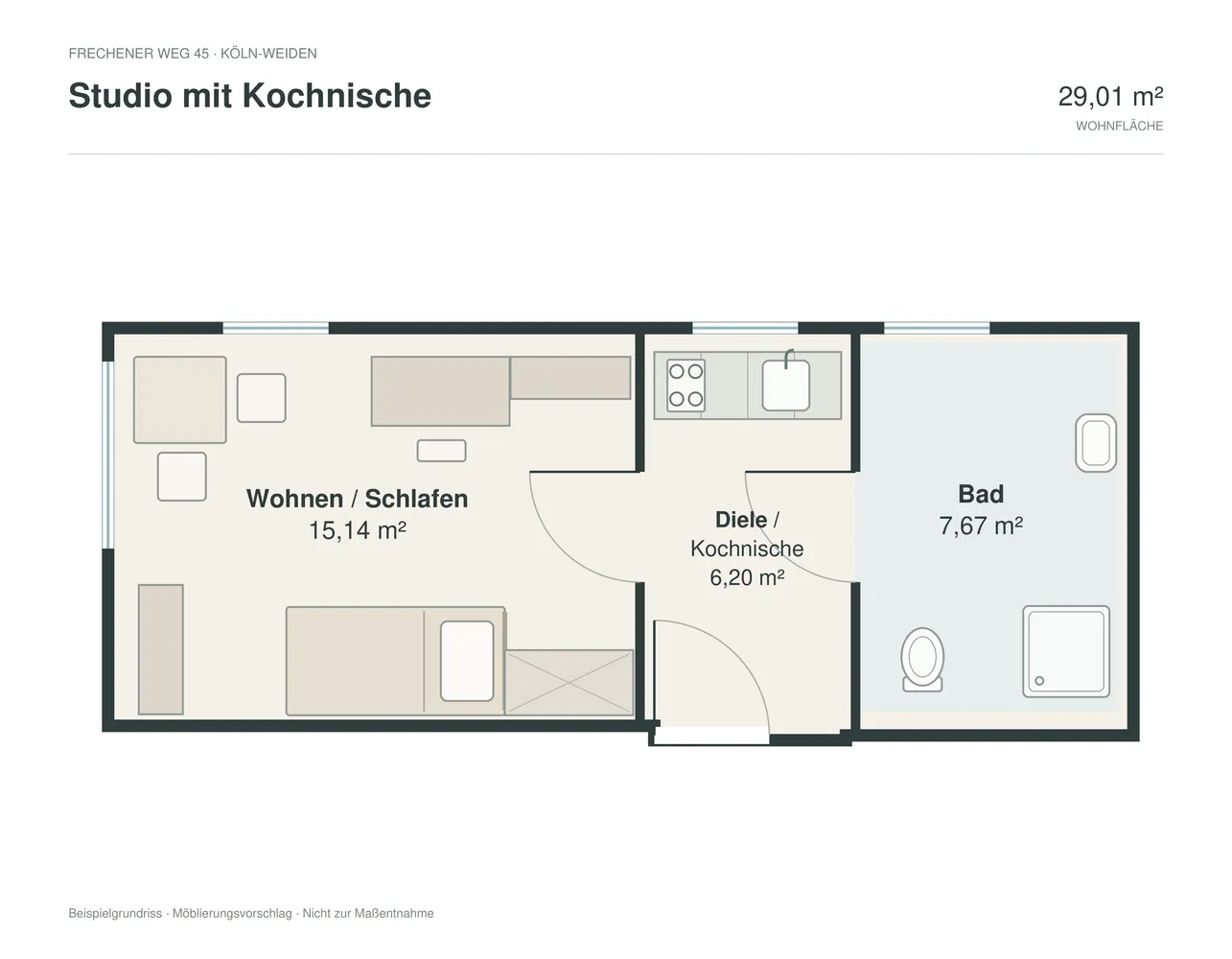 1 room apartment with 29 m² in Cologne – Photo 9