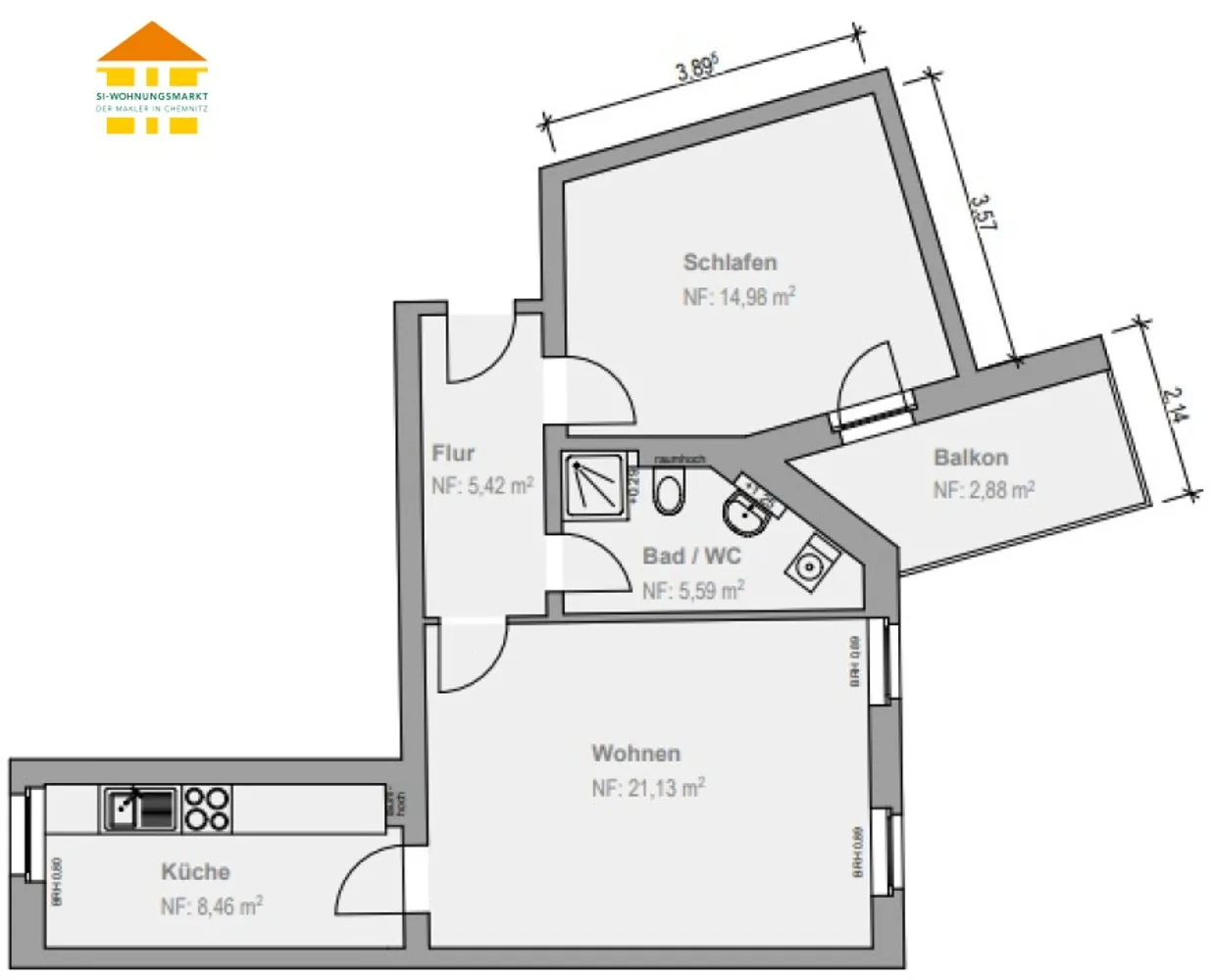 2 room apartment with 58 m² in Chemnitz – Photo 2