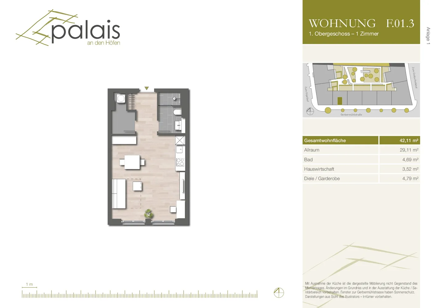 1 room apartment with 42 m² in Frankfurt am Main – Photo 6
