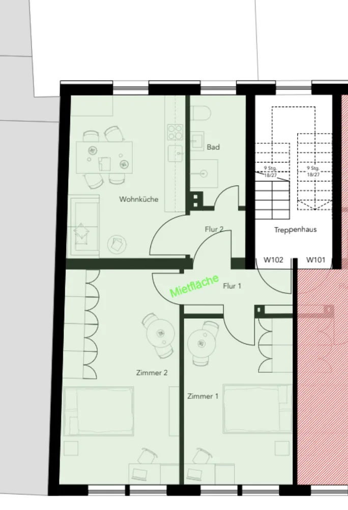 2 Zimmer Wohnung mit 60 m² in Darmstadt – Bild 2