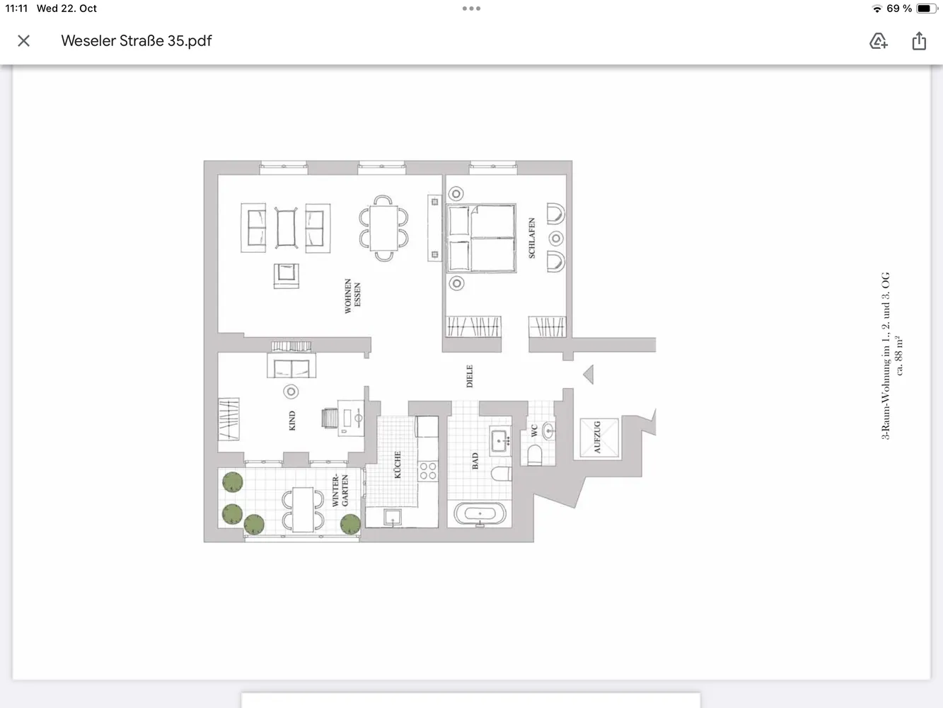 3 Zimmer Wohnung mit 88 m² in Düsseldorf – Bild 3